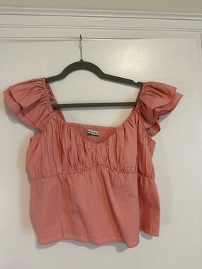 Abercrombie & Fitch Coral Ruffle-Sleeve Smocked Crop Top